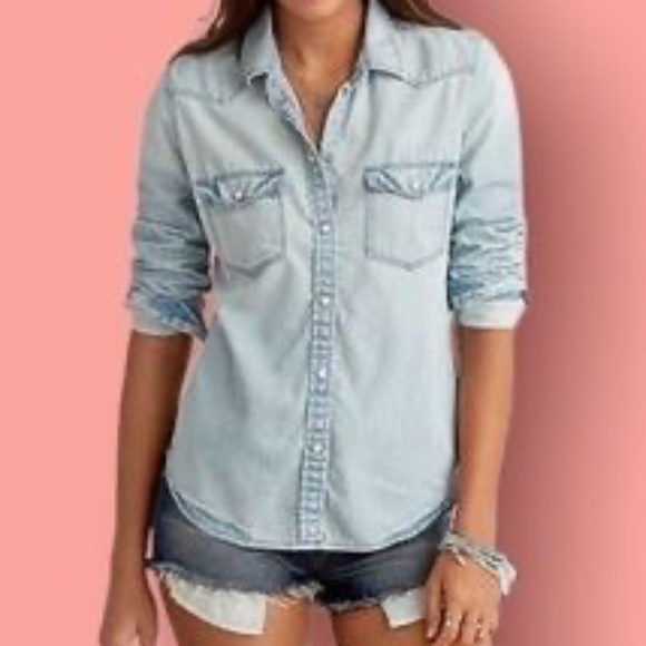 American Eagle | Size Small | Light Blue Denim Western Shirt - Picture 1 of 8